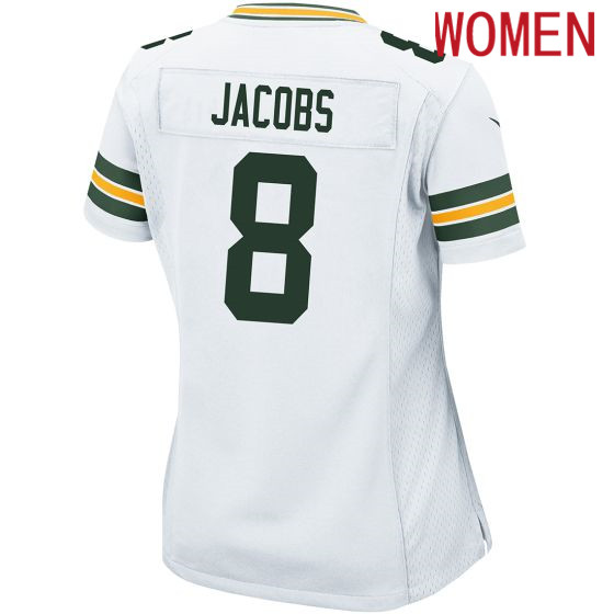 Women Green Bay Packers 8 Josh Jacobs Nike Away Game white 2024 NFL Jersey